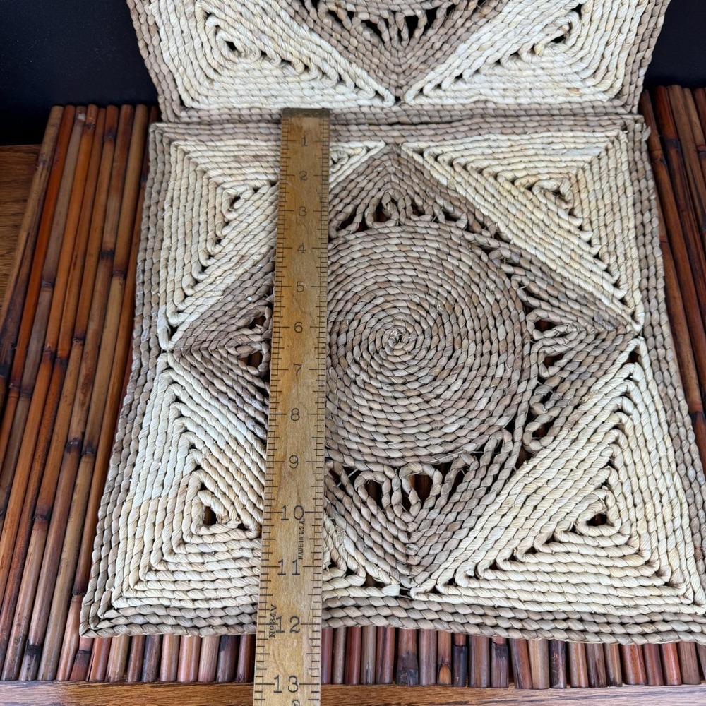Vintage 2 Seagrass 12" Square Woven Basket Wall Hanging Decor Plates Boho trivet - Picture 3 of 10